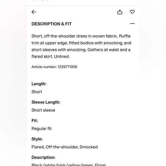 NWT H&M Smocked mini dress, black floral, size XL - Picture 3 of 5